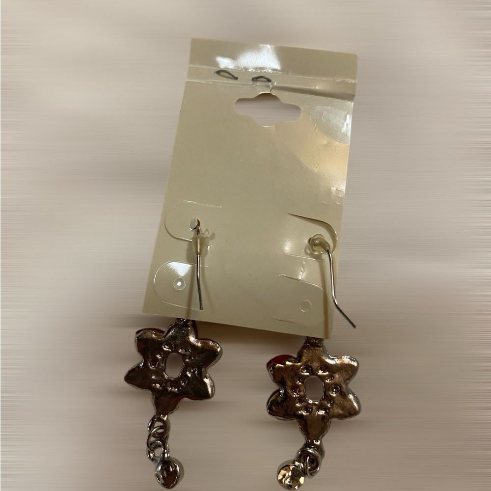 NWT Women's Orange Color Floral Pattern Dangle Earrings - Picture 3 of 6